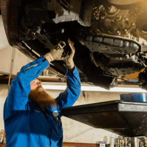 A technician performs ADAS service on a vehicle.
